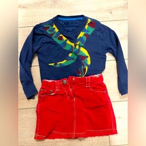 Mini Boden Corduroy Red Mini Skirt and Snake Top